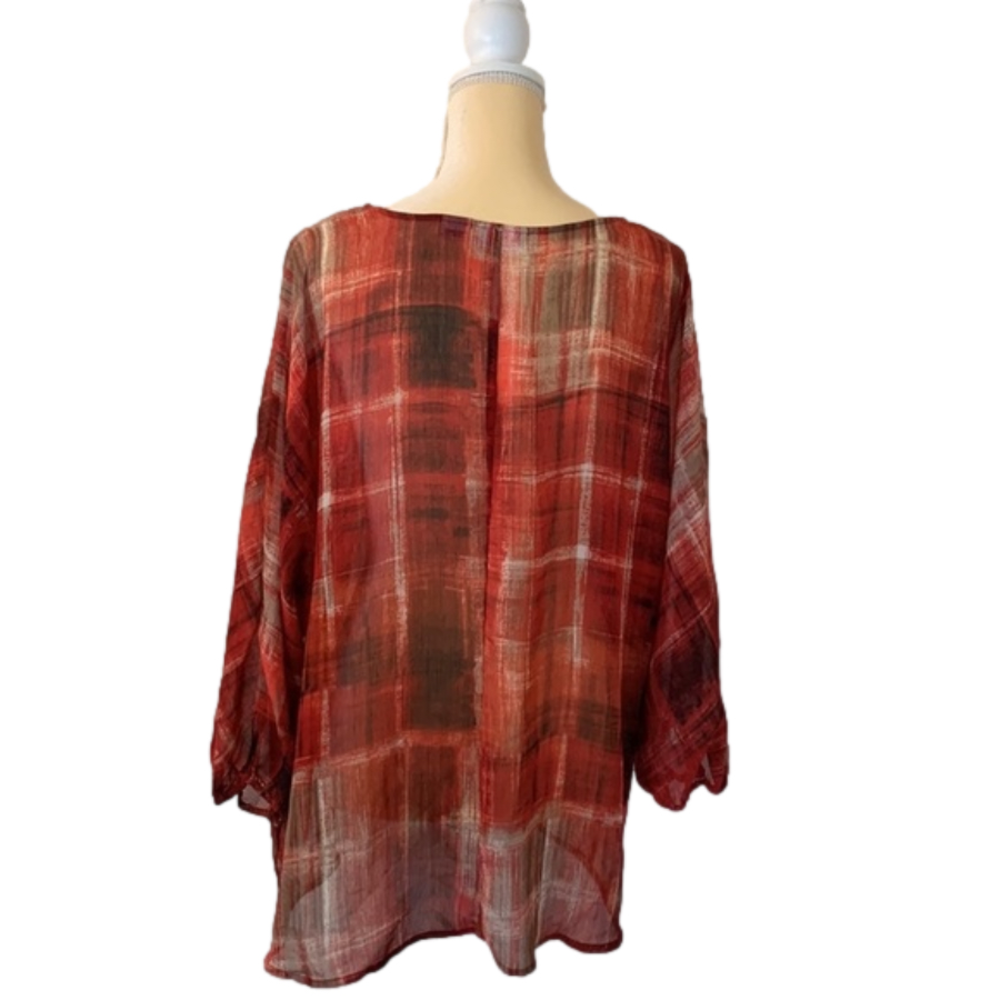 Liz Claiborne Red Sheer Blouse - Picture 3 of 9